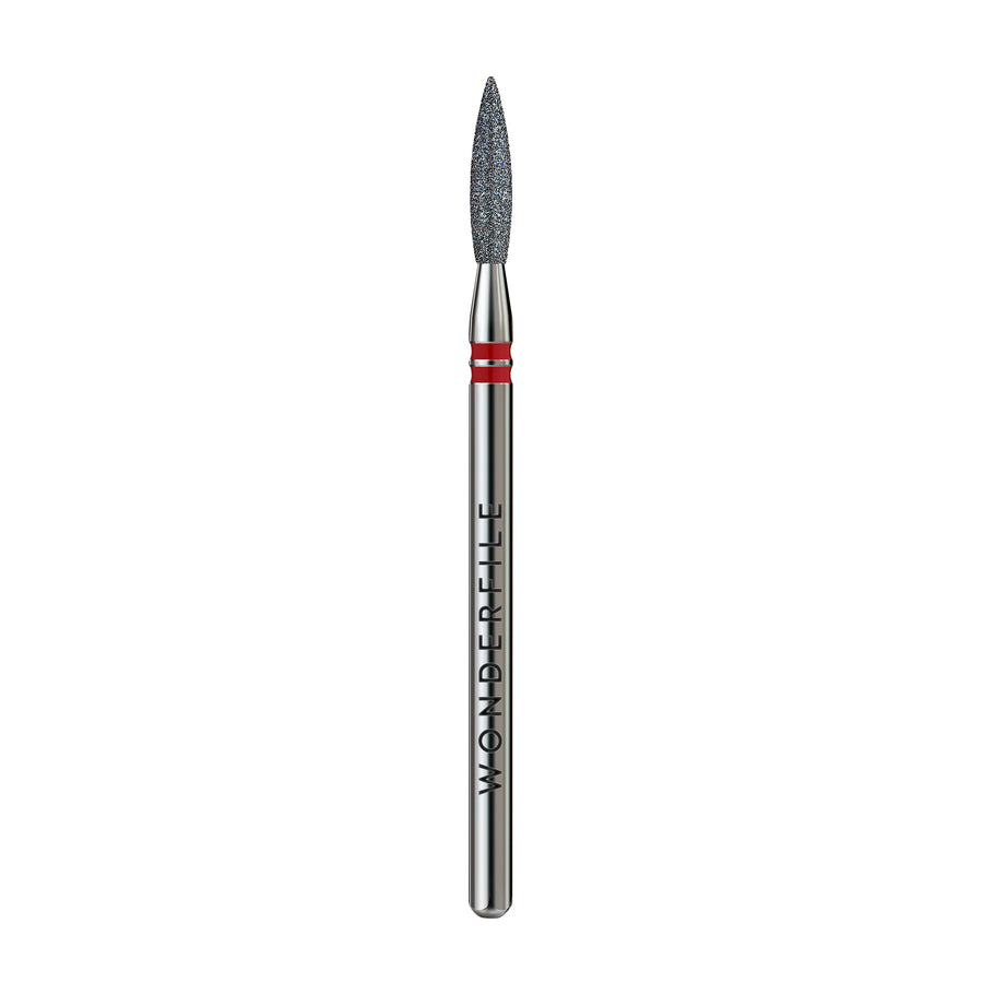 Nail drill bit with blunt flame head, red band, metal shaft