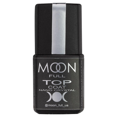 Moon Full Top Coat nail top coat bottle with black cap and silver label