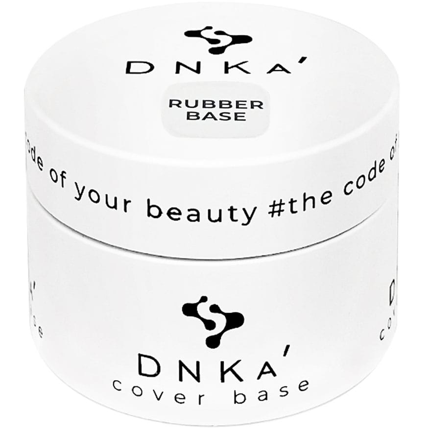 DNKa rubber base jar, white container with black logo on lid and body