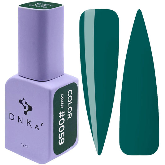 Color gel polish bottle with dark teal swatch nail tips
