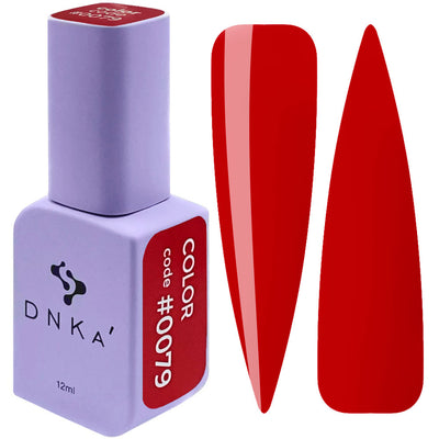 DNKa color gel polish bottle with red #0079 swatches