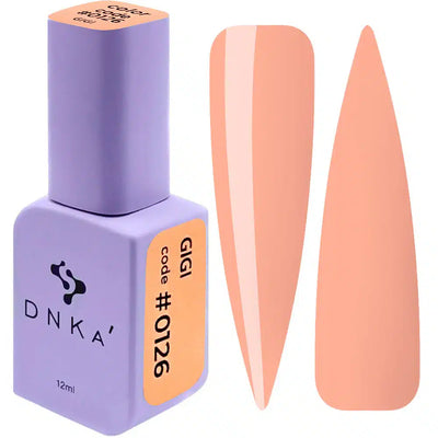 Lavender gel nail polish bottle with peach nude swatch nail
