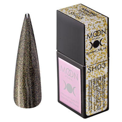 Shimmer top applicator: dark gold glitter cone with SH03 Moon full box