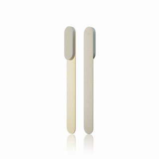 Double-sided buff file with two slim rectangular sanding pads, light gray and cream