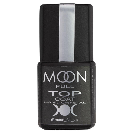 Moon Full Top Coat nail top coat bottle with black cap and silver label