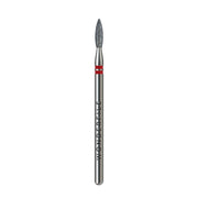 Nail drill bit with gray flame tip and red ring on metal handle