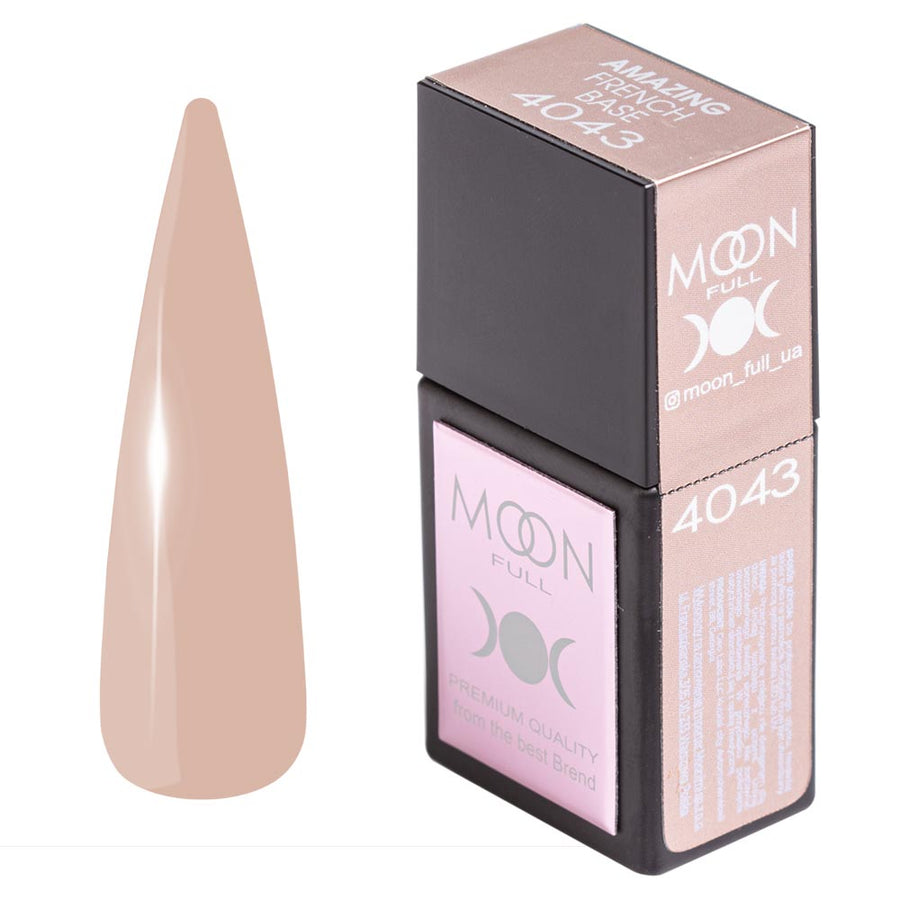 French base nail polish shade 4043, pale nude pink swatch and box, 12 ml