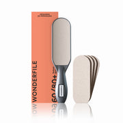Foot grater with 4 replaceable sanding files, stacked spare pads and handle unit.