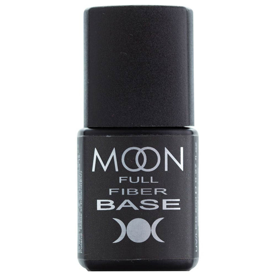 Nail polish base bottle, dark black with MOON FULL FIBER BASE label