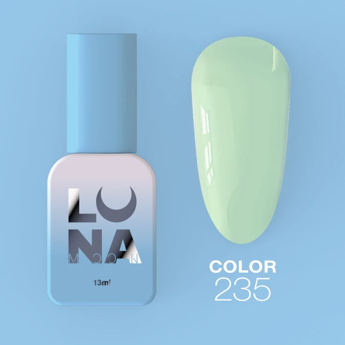 LunaMoon Color Gel Polish bottle with pale mint green nail swatch