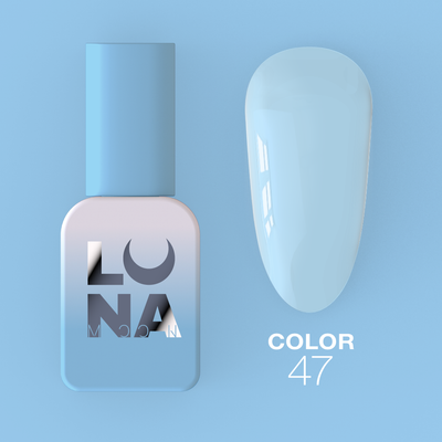 Light blue color gel polish bottle with matching glossy swatch