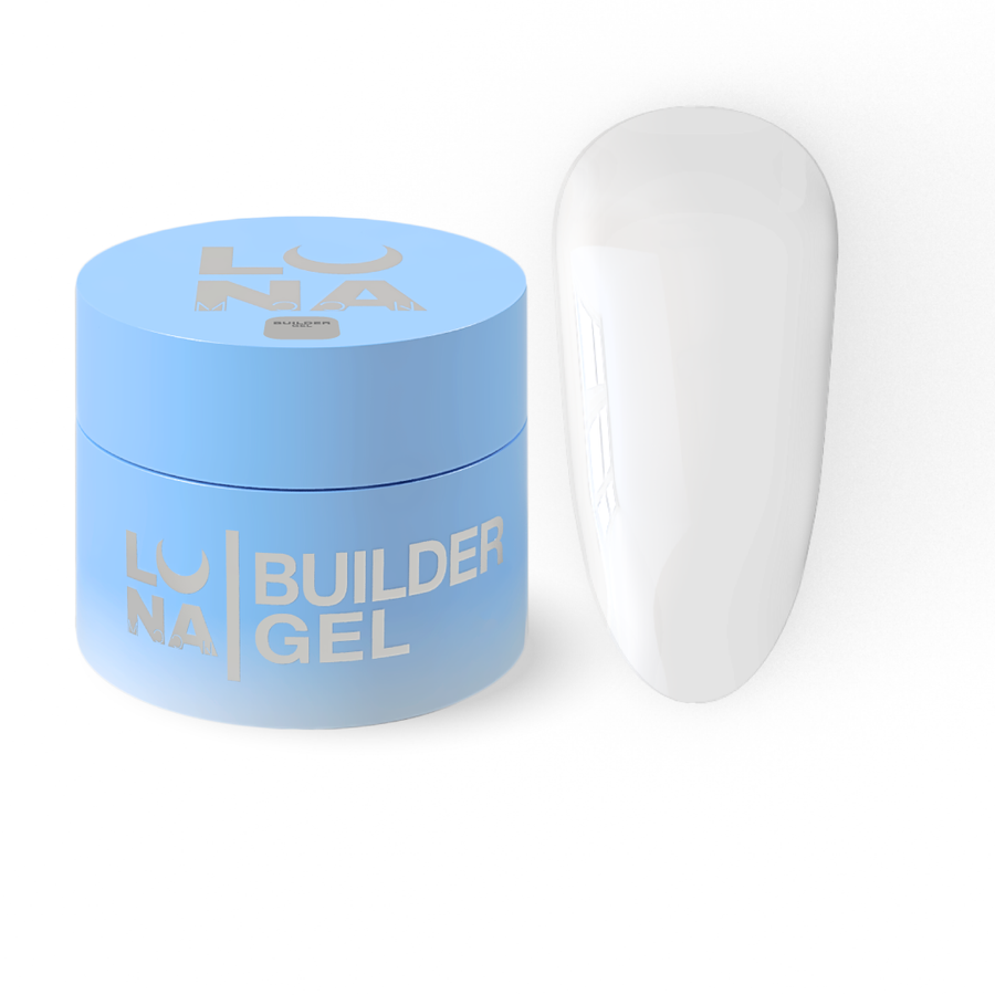LunaMoon Premium nail gel jar with glossy nail swatch, 15 ml