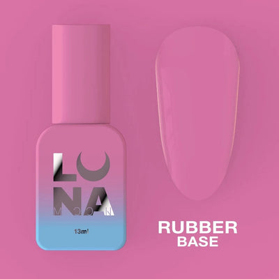 LunaMoon rubber base nail gel bottle, square clear bottle with label, 13 ml