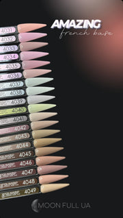 French base nail polish shade 4043, pale nude pink nail swatch lineup on sticks